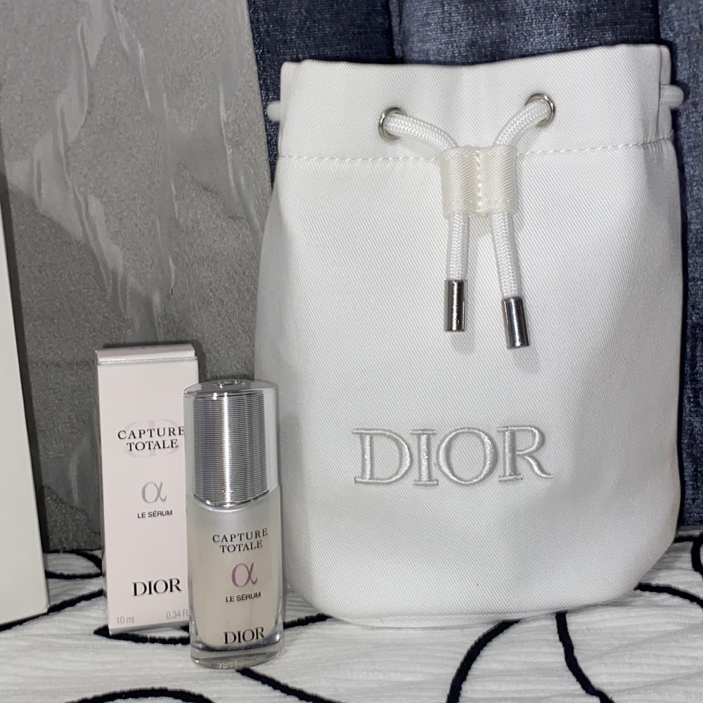 Dior Beauty White Bucket String Pouch with Serum